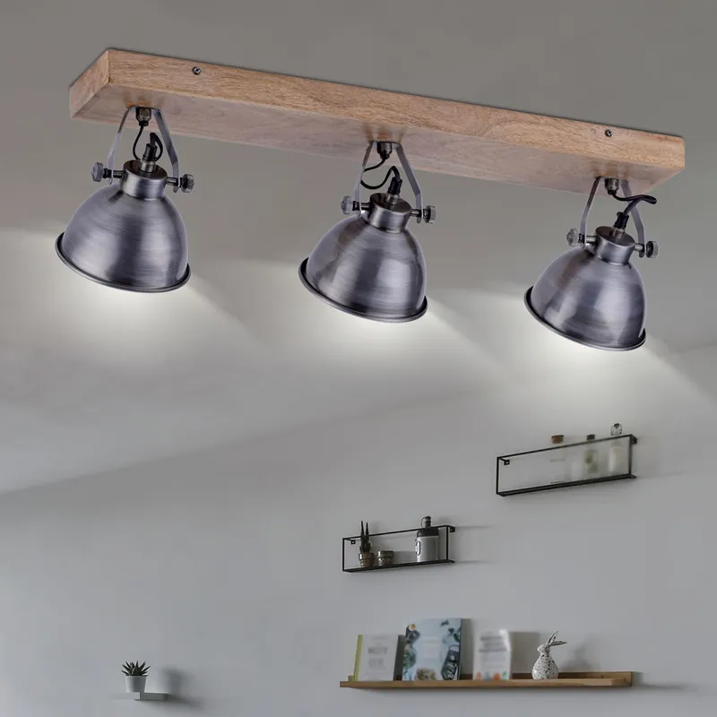 Gratis Verzending Plafond wandlamp, ijzer, hout, draaibare spots, L 74 cm