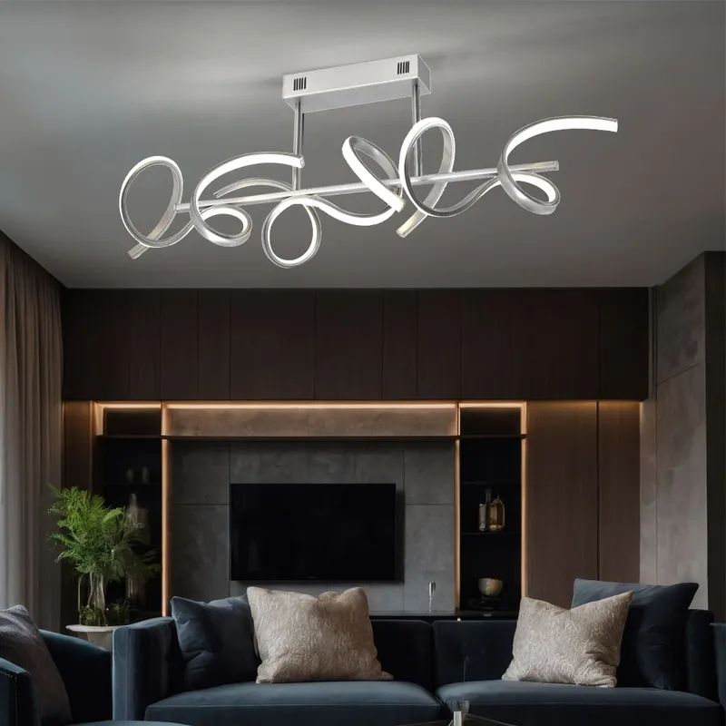 LED plafondlamp, zilver, gebogen, dimmer, L 82 cm Seizoensaanbieding