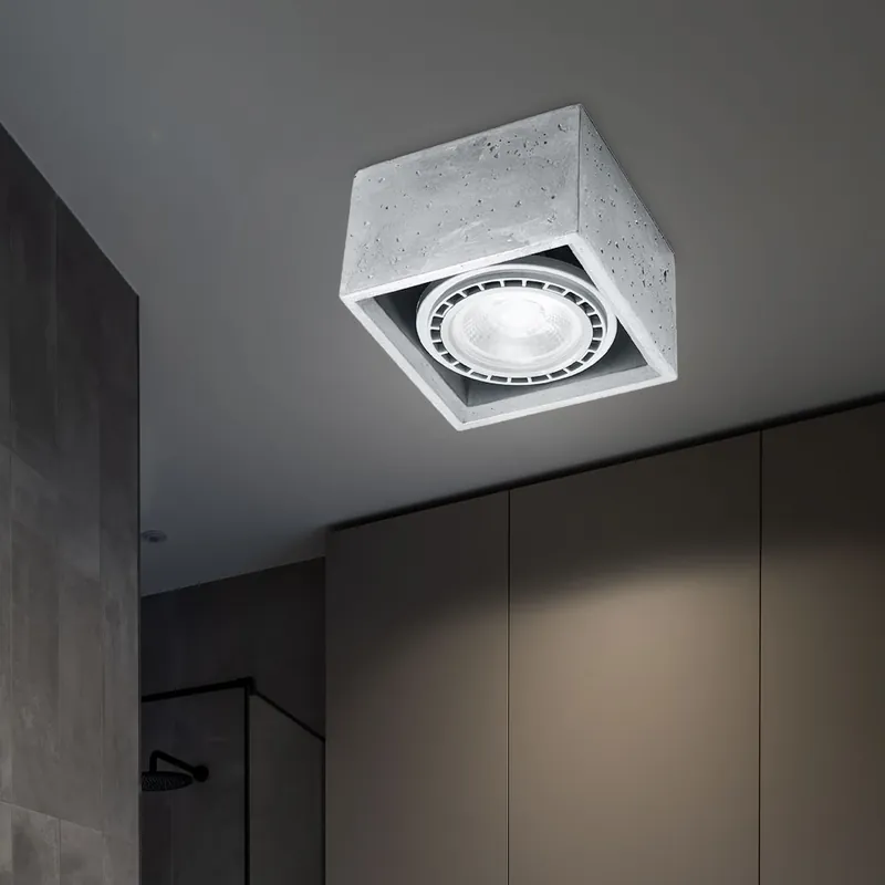 Gratis Retour Plafondlamp, grijs, beton, kubusvormig ontwerp, L 14 cm