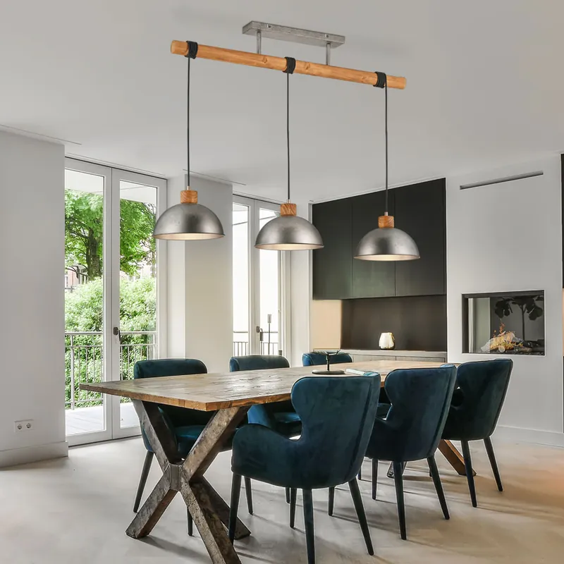 Veilige Betaling Hanglamp, hout, in hoogte verstelbaar, mat nikkel, L 107 cm
