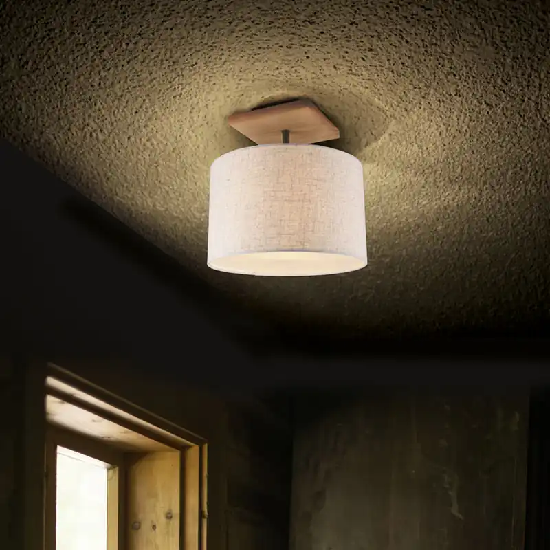 Plafondlamp, stof, hout, wit, H 36 cm Shop Nu