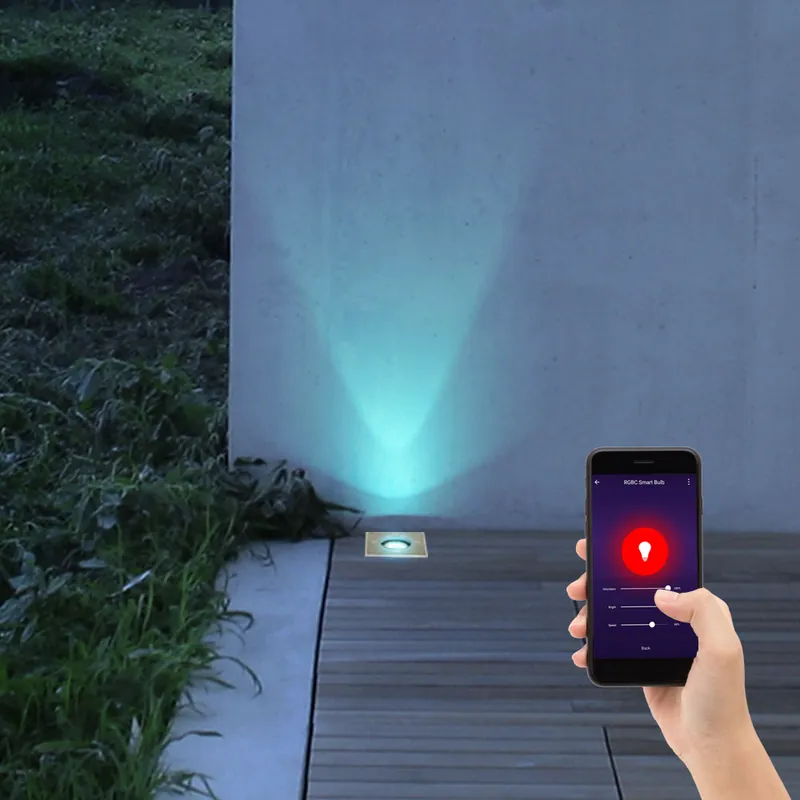 Betrouwbaar RGB LED-inbouwlamp, buiten, roestvrij staal, app-bediening, L 11 cm