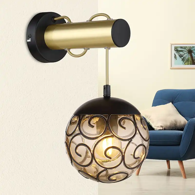 Wandlamp, metaal, zwart goud rook, H 24,5 cm Dagaanbieding