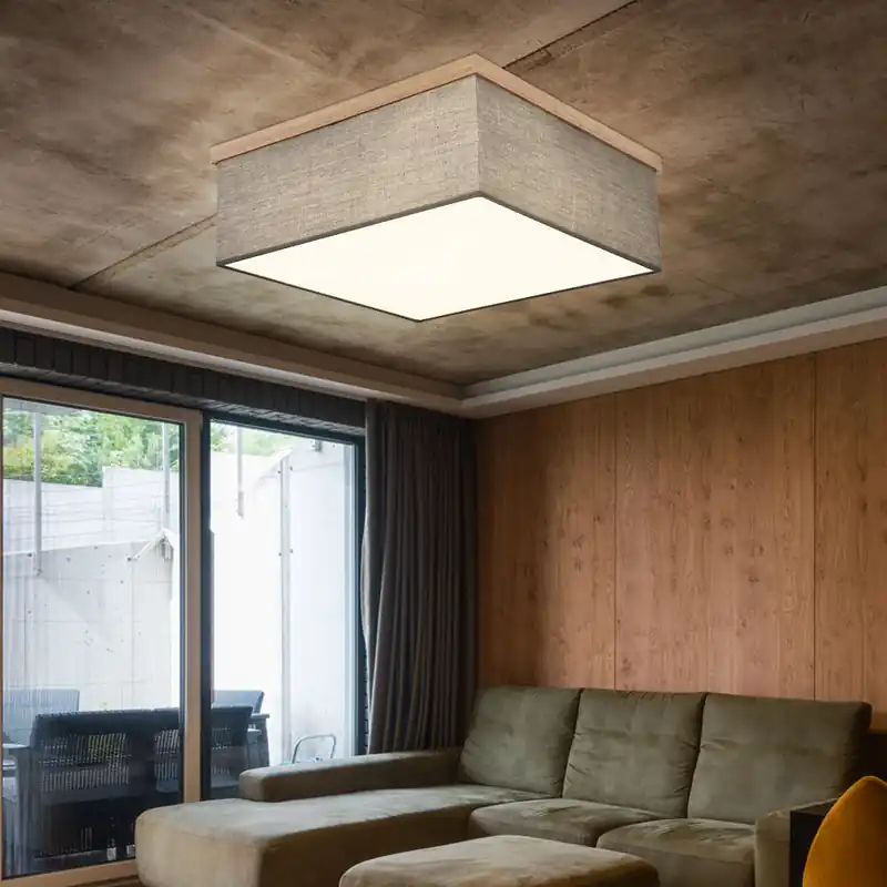 Plafondlamp, houtlook, antraciet textiel Gecertificeerd