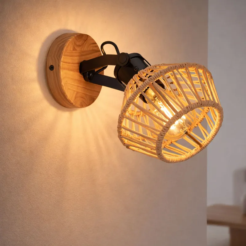 Laatste Versie Wandlamp, metaal, hennep natuurlijke kleur