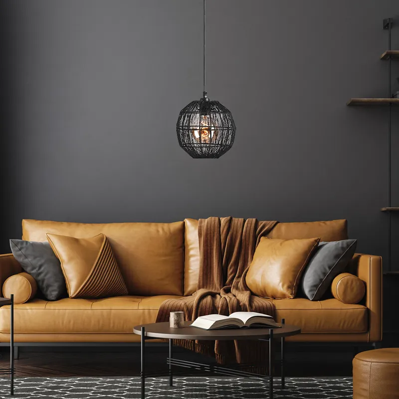 Seizoensaanbieding Hanglamp, zwart mat metalen gaas, H 120 cm