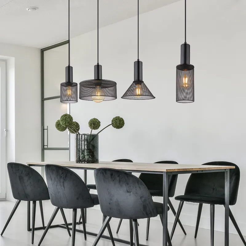 Hanglamp, zwart metaal, rasterlook, H 150 cm Bestseller