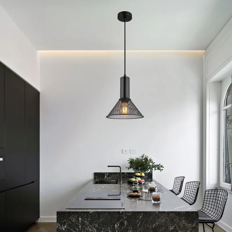 Hanglamp, zwart metaal, rasterlook, H 120 cm Snelle Levering