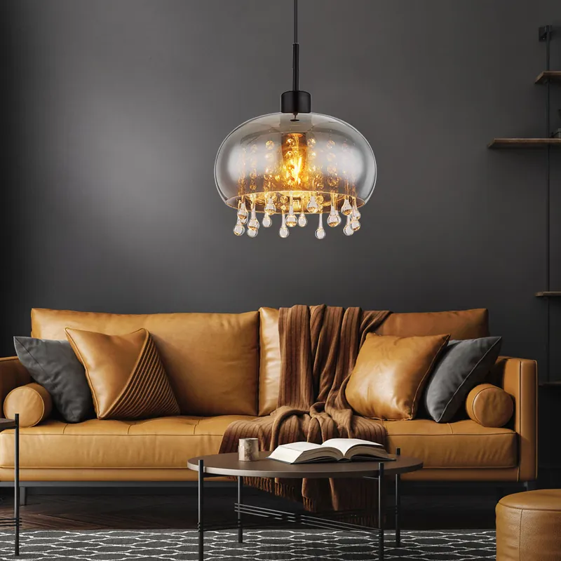 Hanglamp, metaal, glazen kristallen, D 28 cm Tijdelijk Beschikbaar
