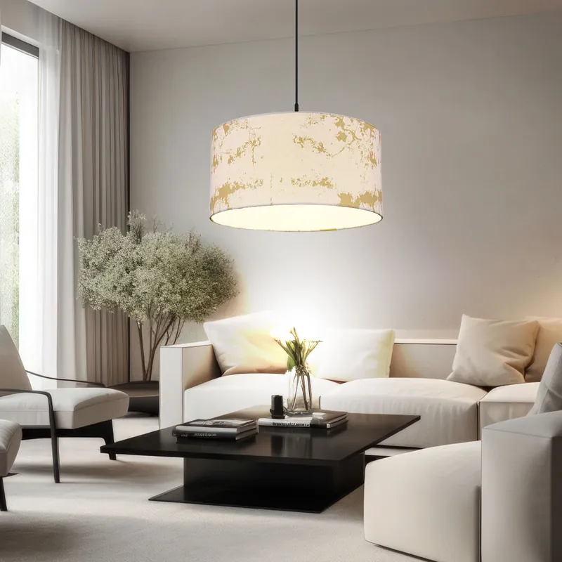 Hanglamp, metaal hout, textiel goud, D 40 cm Must-Have