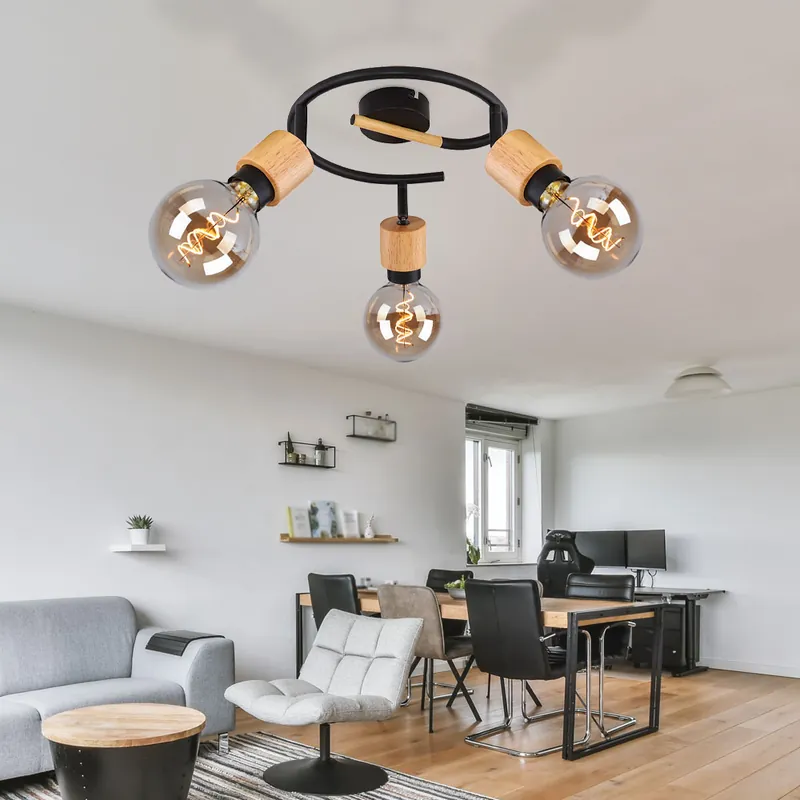 Nieuw Spotlight, verplaatsbaar, hout, e-Vorm, zwart, lichtbruin