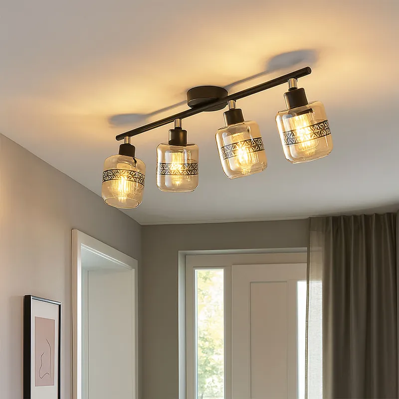 Plafondlamp, 4-vlam, amber glas, beweegbaar, L 70,5 cm Weekendaanbieding
