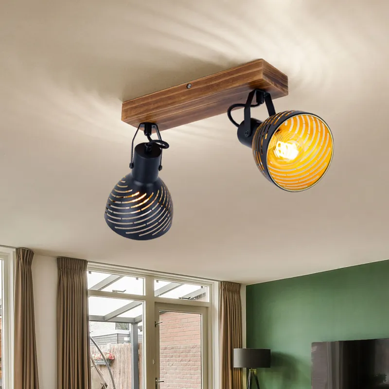 Plafondlamp, verplaatsbare spots, decoratieve sleuven, zwart Op = Op
