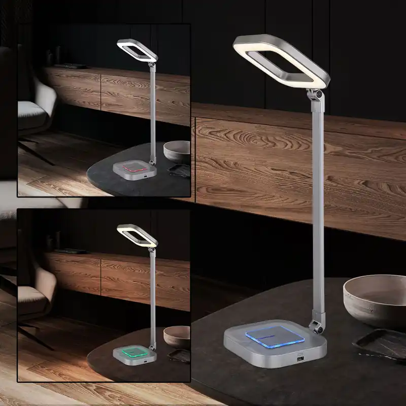 LED tafellamp, touchdimmer, RGB, ALU, grijs, wit, H 43 cm Gratis Retour