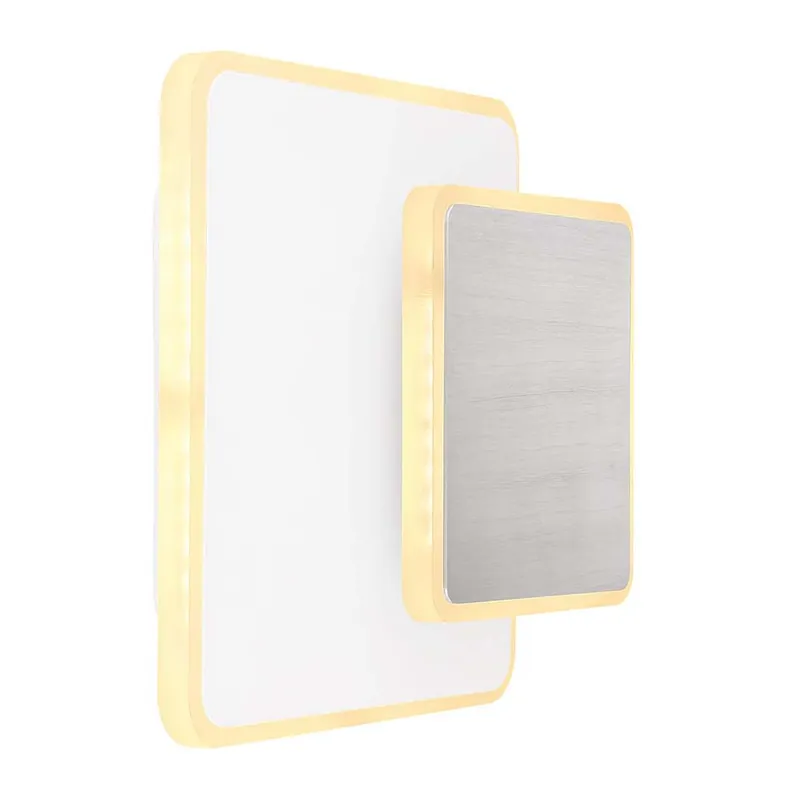 LED wandlamp, mat nikkel, klein vierkant draaibaar, wit acryl H 17 cm Laatste Versie