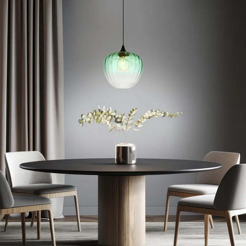 Populair Hanglamp, groen glas, zwart, groeven, D 29 cm