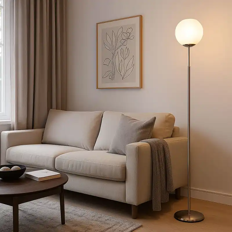 Staande lamp, glazen bol, verchroomd nikkel, H 154,5 cm Nu Kopen