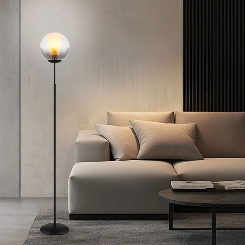 Hete Deal Staande lamp, glazen bol, kristallen, rook, zwart, H 154,5 cm