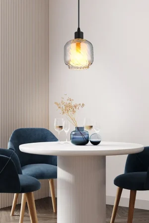 Actieprijs Hanglamp, rookglas, zwart, opaal, H 120 cm