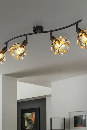 Voordeelprijs Plafondlamp, metaal, zwart, goud, kristallen