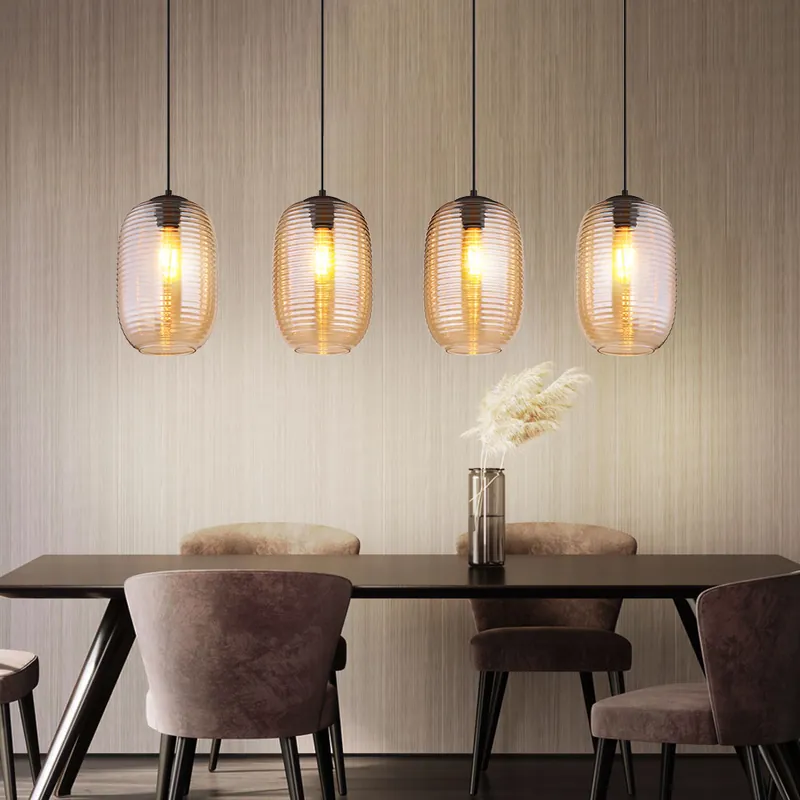Hanglamp, metaal, zwart, amber glas Nu Kopen