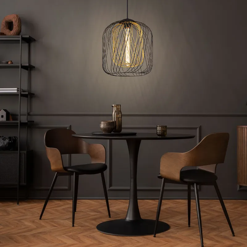 Betrouwbaar Hanglamp, metaal, zwart, metalen gaas, D 35 cm