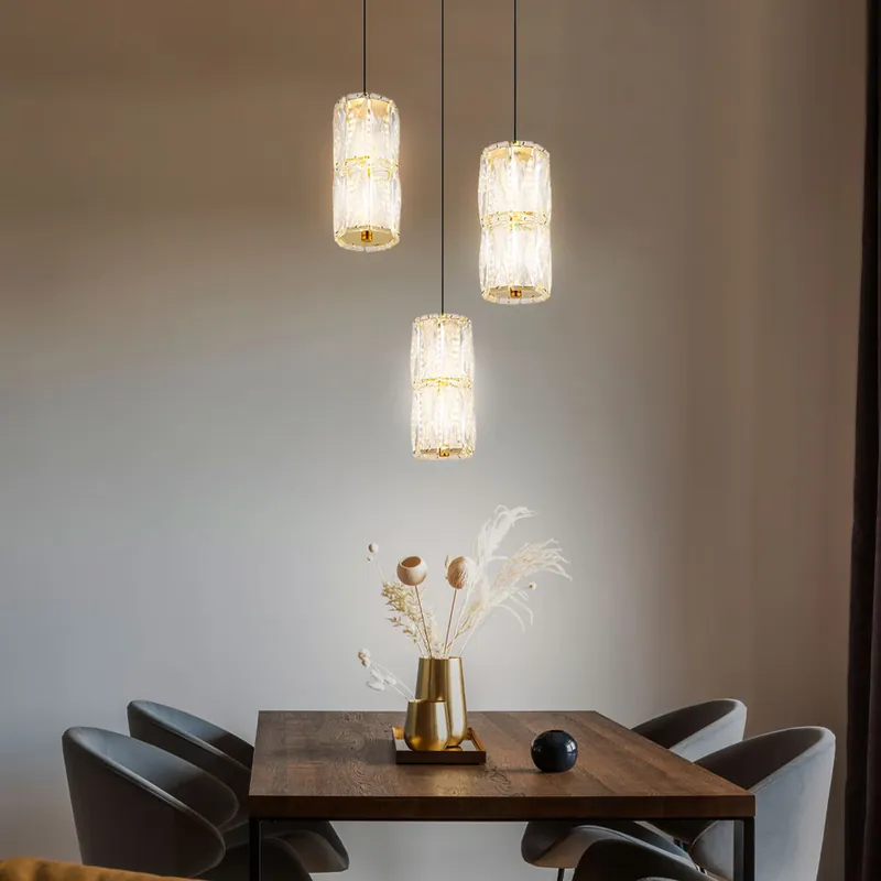 Betaalbaar LED hanglamp, glazen kristallen, 3-vlam, goud, H 150 cm