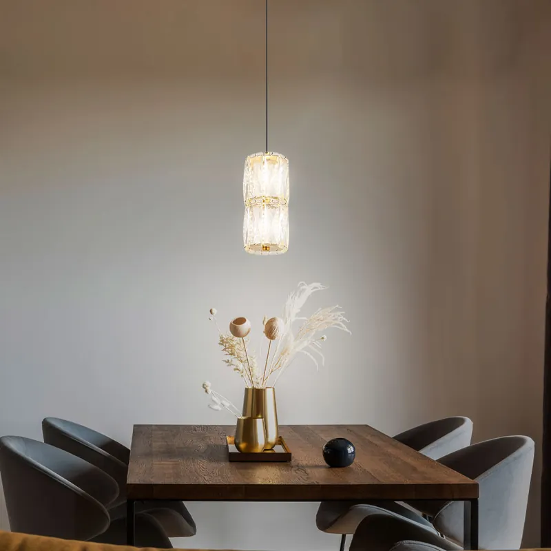 Gratis Verzending LED hanglamp, glazen kristallen, goud antiek, H 150 cm