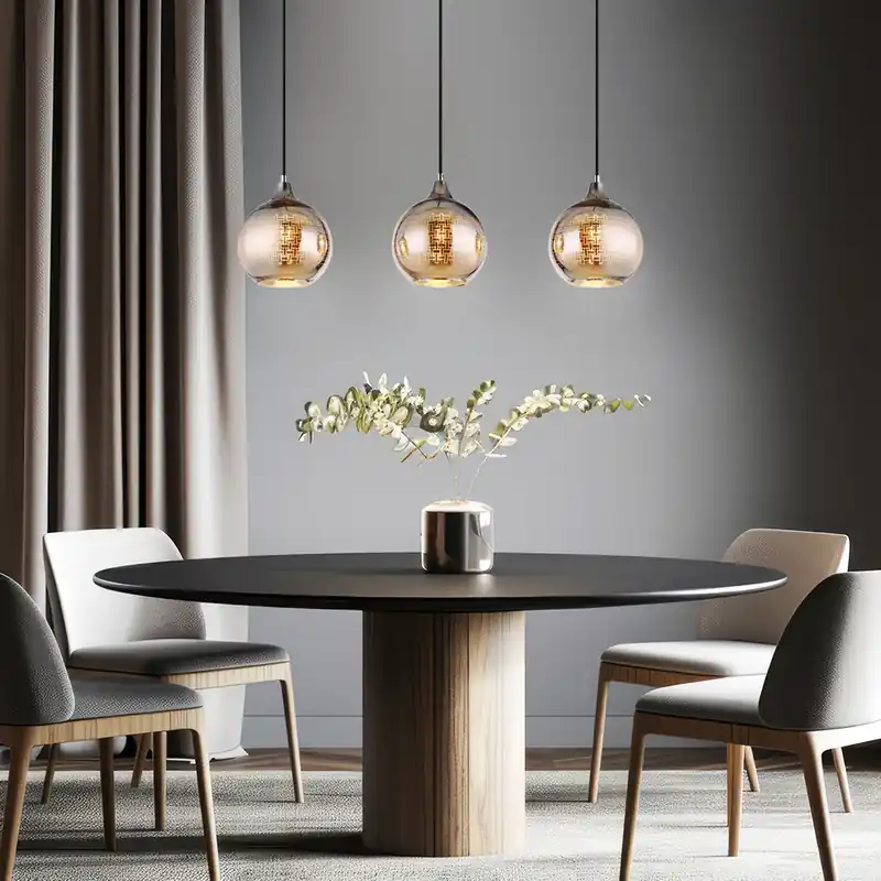 Hanglamp, glas, chroom, 3 vlammen, H 129 cm Premium