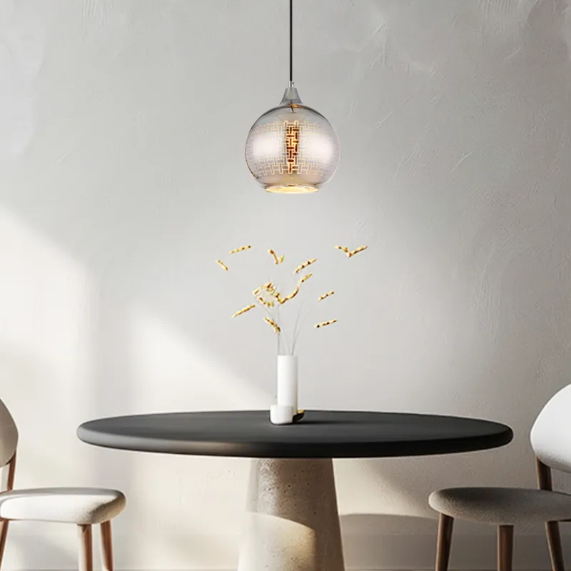 Hanglamp, glas, bol, chroom, H 131 cm Weekendaanbieding