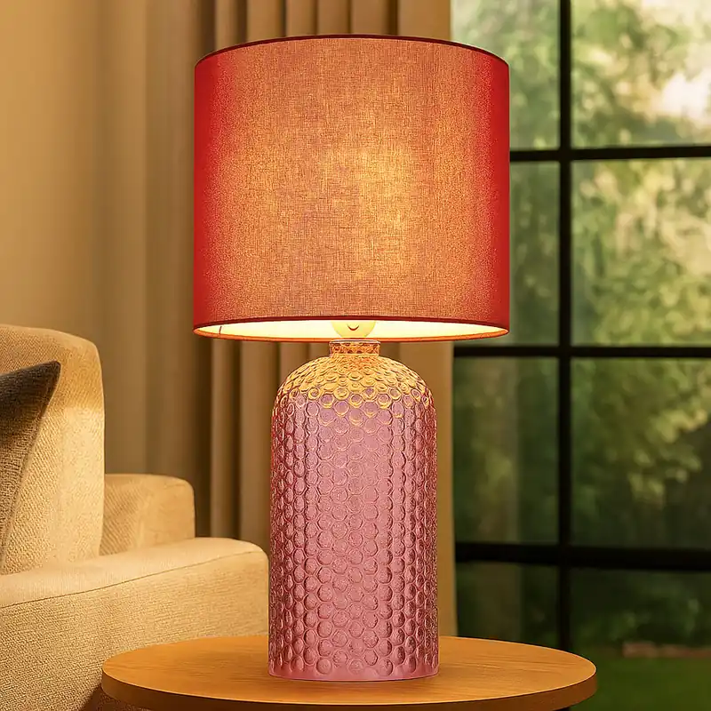 Tafellamp, glas textiel, rood, H 50 cm Rechtstreeks Van De Fabrikant