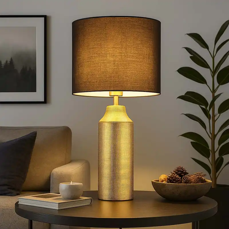 Tafellamp, goud keramiek, zwart textiel, H 61 cm Hete Deal