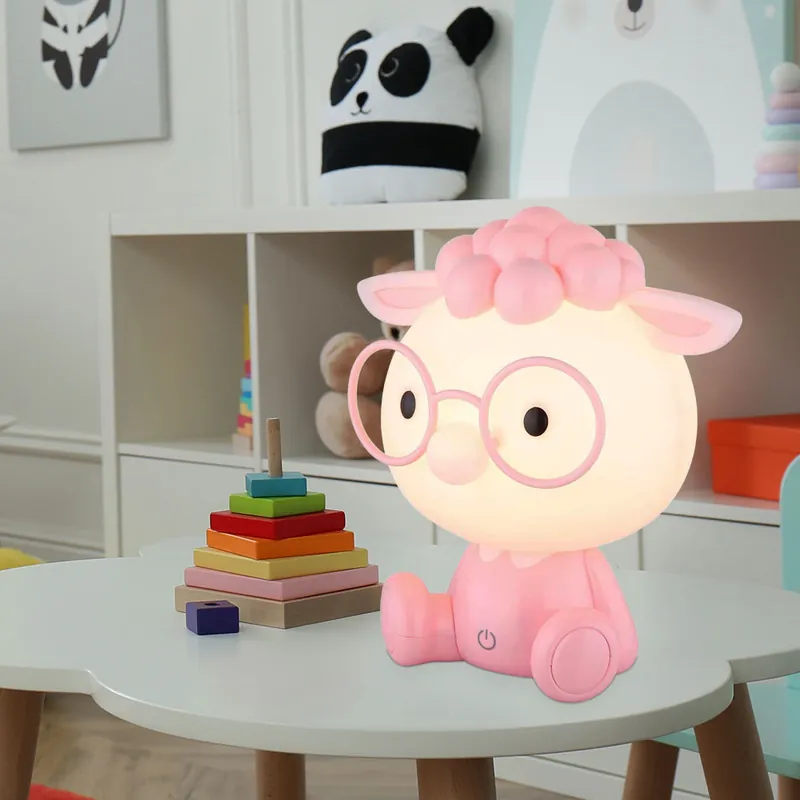 Uitverkoop LED tafellamp, schaap, roze, USB, touchdimmer, H 22 cm