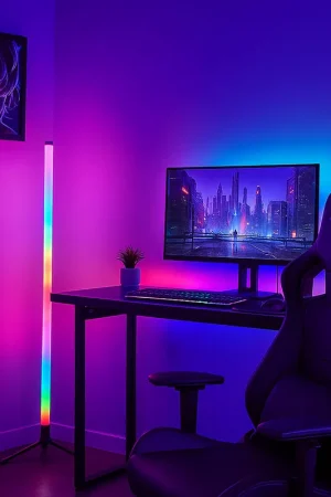 Aanbieding RGB LED vloerlamp, afstandsbediening, regenboog, USB, oplaadbare batterij
