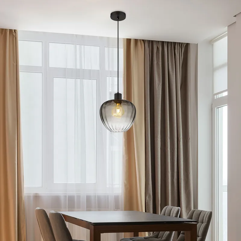 Lage Kosten Hanglamp, glas, rook, zwart, H 120 cm