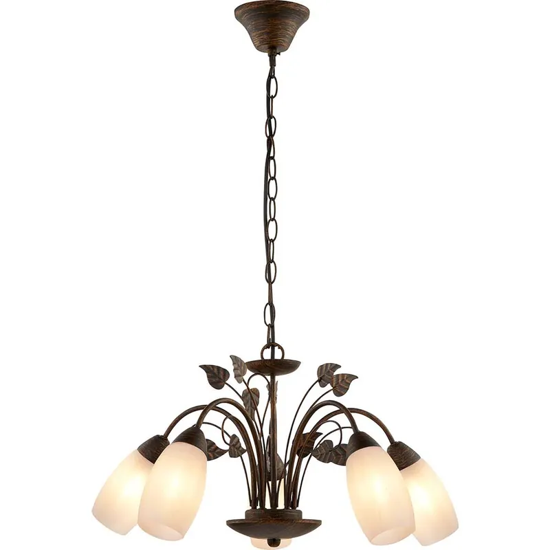 Kroonluchter, 5-lichts, albast glas, roest, D 50 cm Gratis Retour