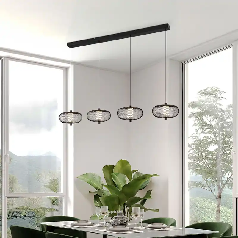 Veilige Betaling LED hanglamp, zwart, metalen gaas, H 150 cm