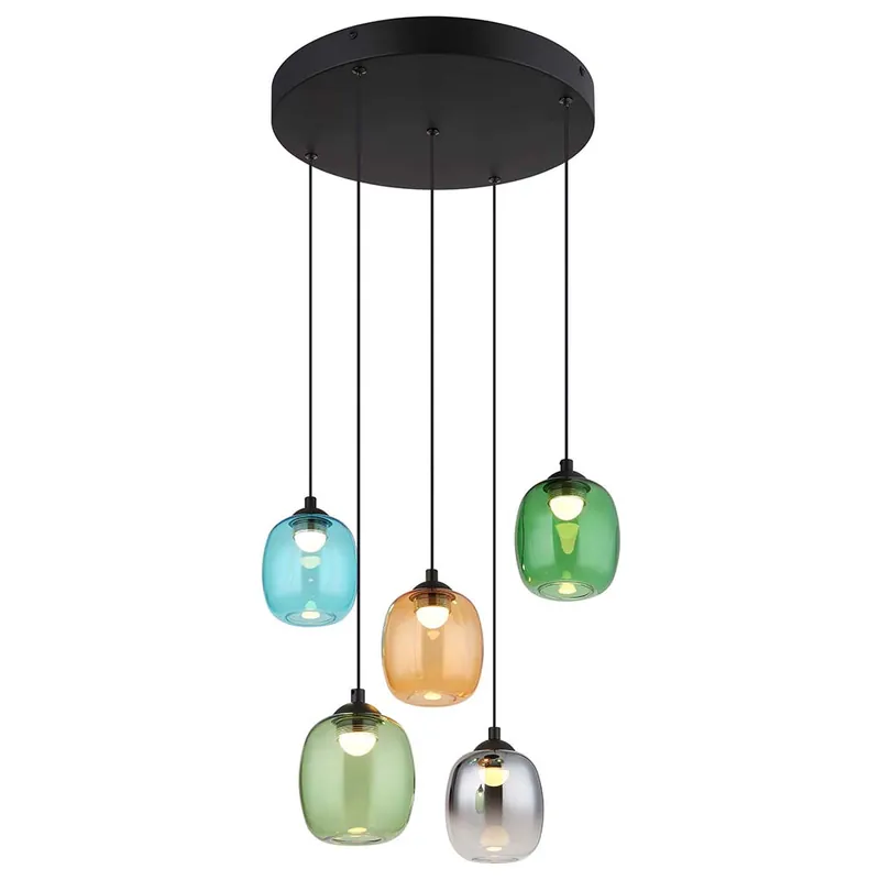 LED hanglamp, zwart, glas, veelkleurig, H 150 cm Korting