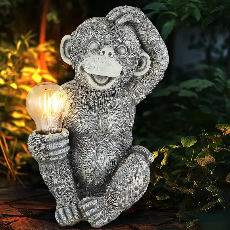 LED solarlamp, aap met gloeilamp, grijs, H 27,5 cm Express Levering