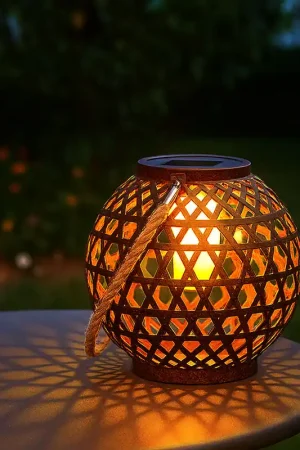 Aanbieding LED-zonnelicht, globe, vuureffect, lantaarn, H 36 cm