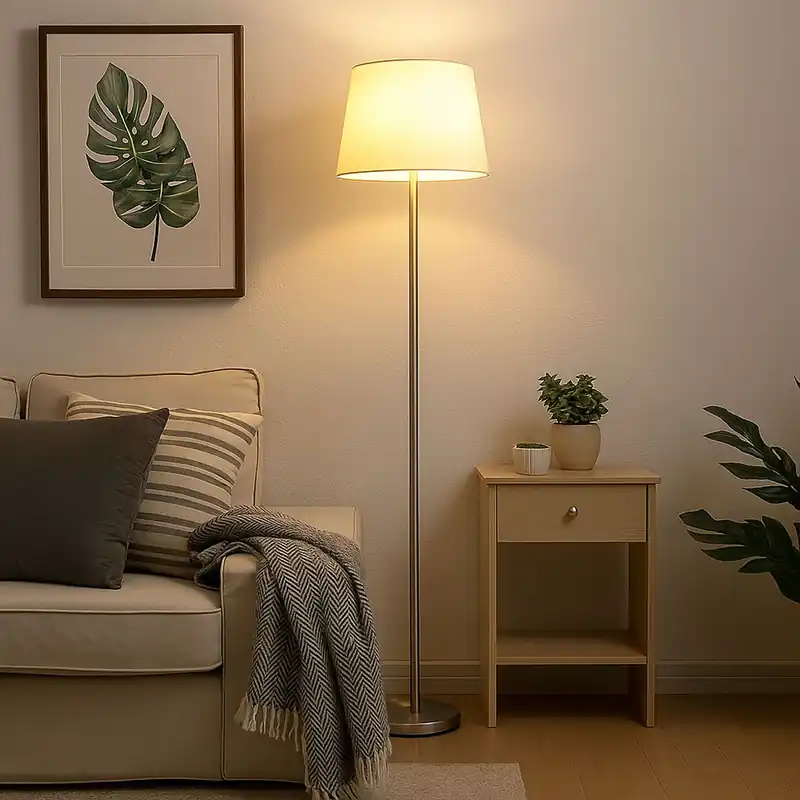 Koop Online Staande lamp, zilver, wit textiel, H 151 cm