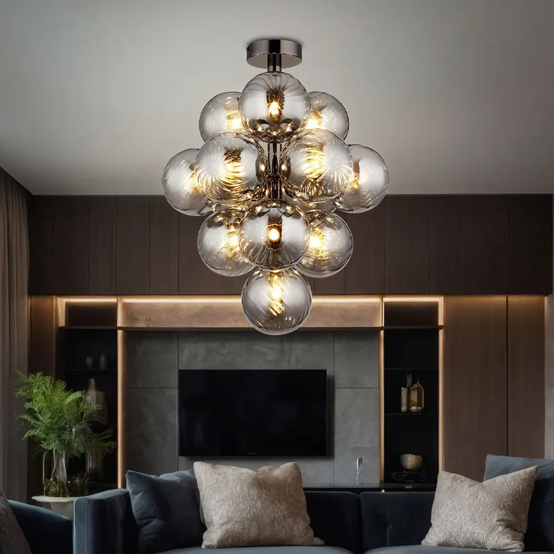 Speciale Aanbieding Plafondlamp, metaal, zwart, rookglazen bollen, D 39,5 cm