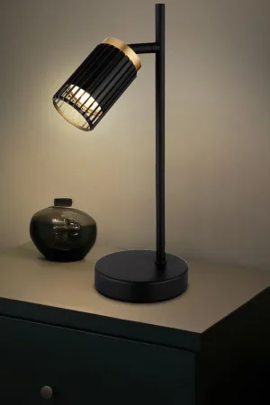 Beperkt Aanbod Tafellamp, metaal zwartgoud, rasterdesign H 35 cm