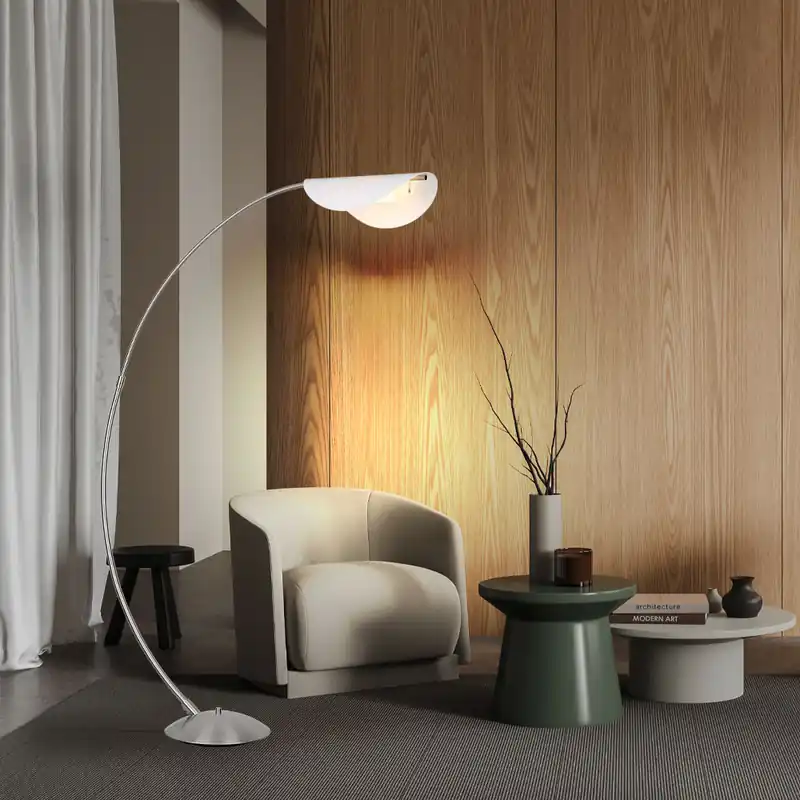 LED gebogen vloerlamp, dimbaar, nikkel, H 182 cm Gratis Retour