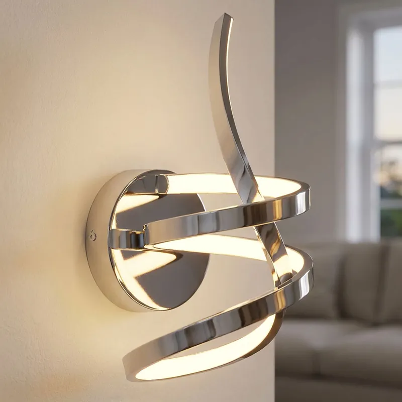 Actieprijs LED wandlamp, aluminium chroom, opaal, gebogen, H 35 cm
