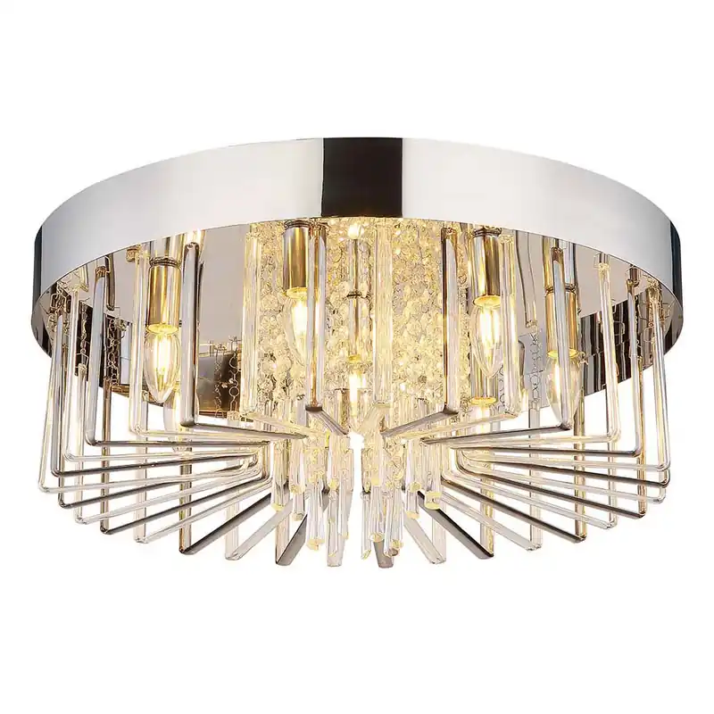 Alleen Vandaag Plafondlamp, kristallen, 8 vlammen, rook, verchroomd, D 60 cm