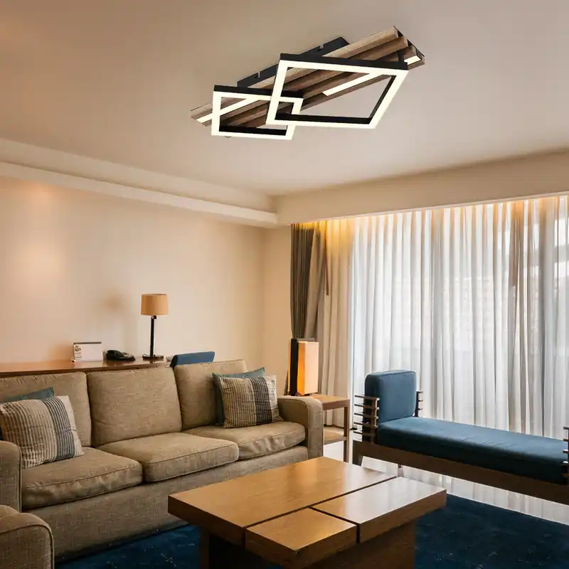 LED plafondlamp, zwart, houtlook, 3 niveaus, L 47,5 cm Gratis Verzending