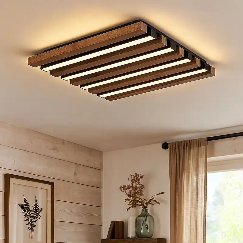 Snelle Levering LED plafondlamp, houtlook, bruin, L 30 cm