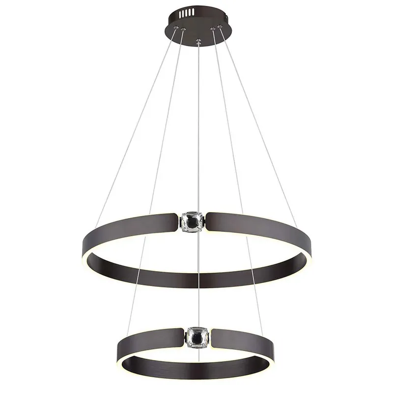 LED hanglamp, ringen, geborsteld bronskleur, H 125 cm Koopje
