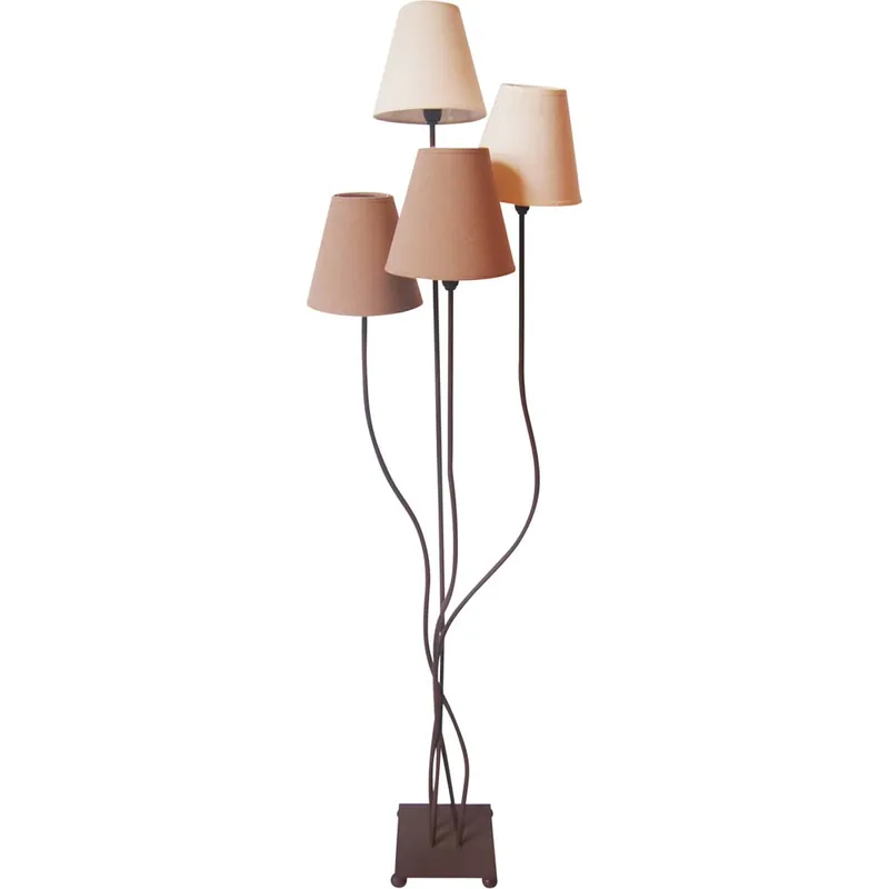 Staande lamp, textiel, bruin beige, zwart, H 138 cm Premium